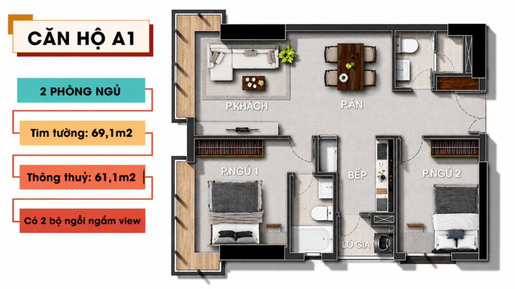 2 phong ngu Terra Luxury - 69m2