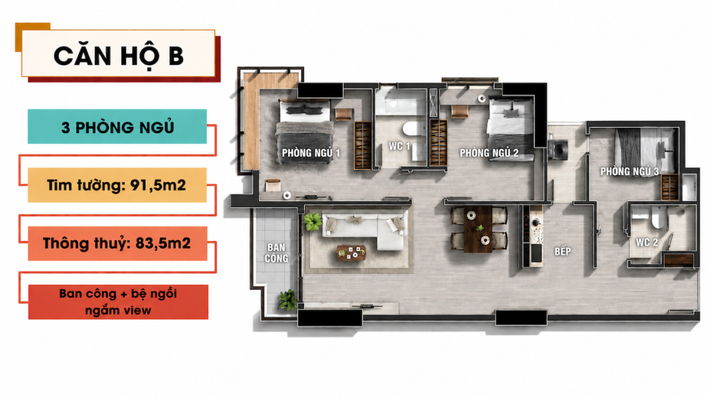 3 phong ngu Terra Luxury - 92m2